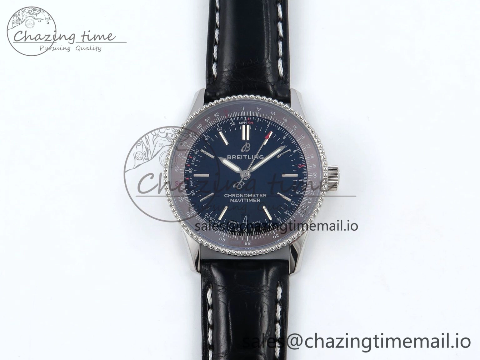 Navitimer 1 SS 38mm TF 1:1 Best Edition Black Bezel Blue Dial on Black Leather Strap A Premium 5478