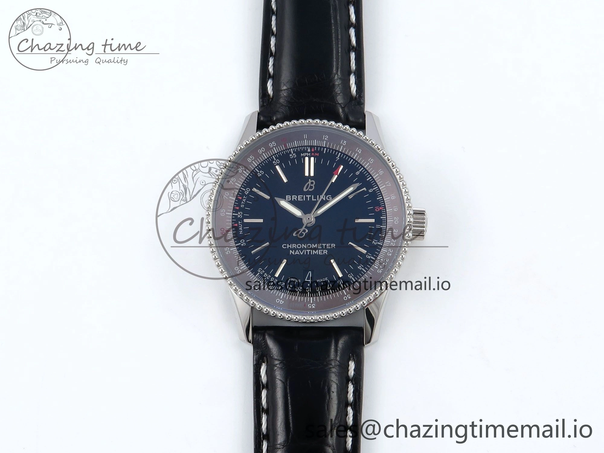 Navitimer 1 SS 38mm TF 1:1 Best Edition Black Bezel Blue Dial on Black Leather Strap A Premium 5478