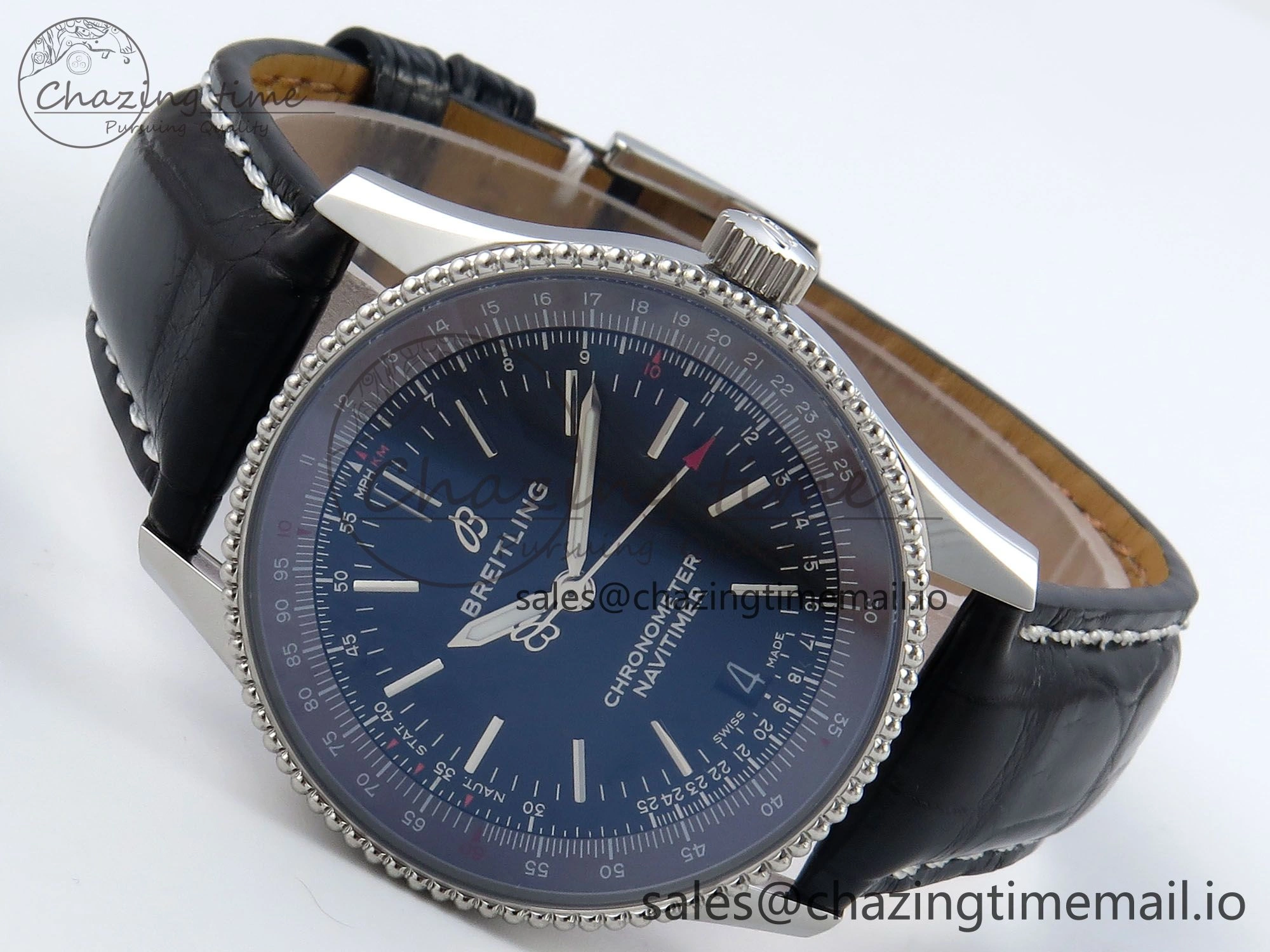 Navitimer 1 SS 38mm TF 1:1 Best Edition Black Bezel Blue Dial on Black Leather Strap A Premium 5478