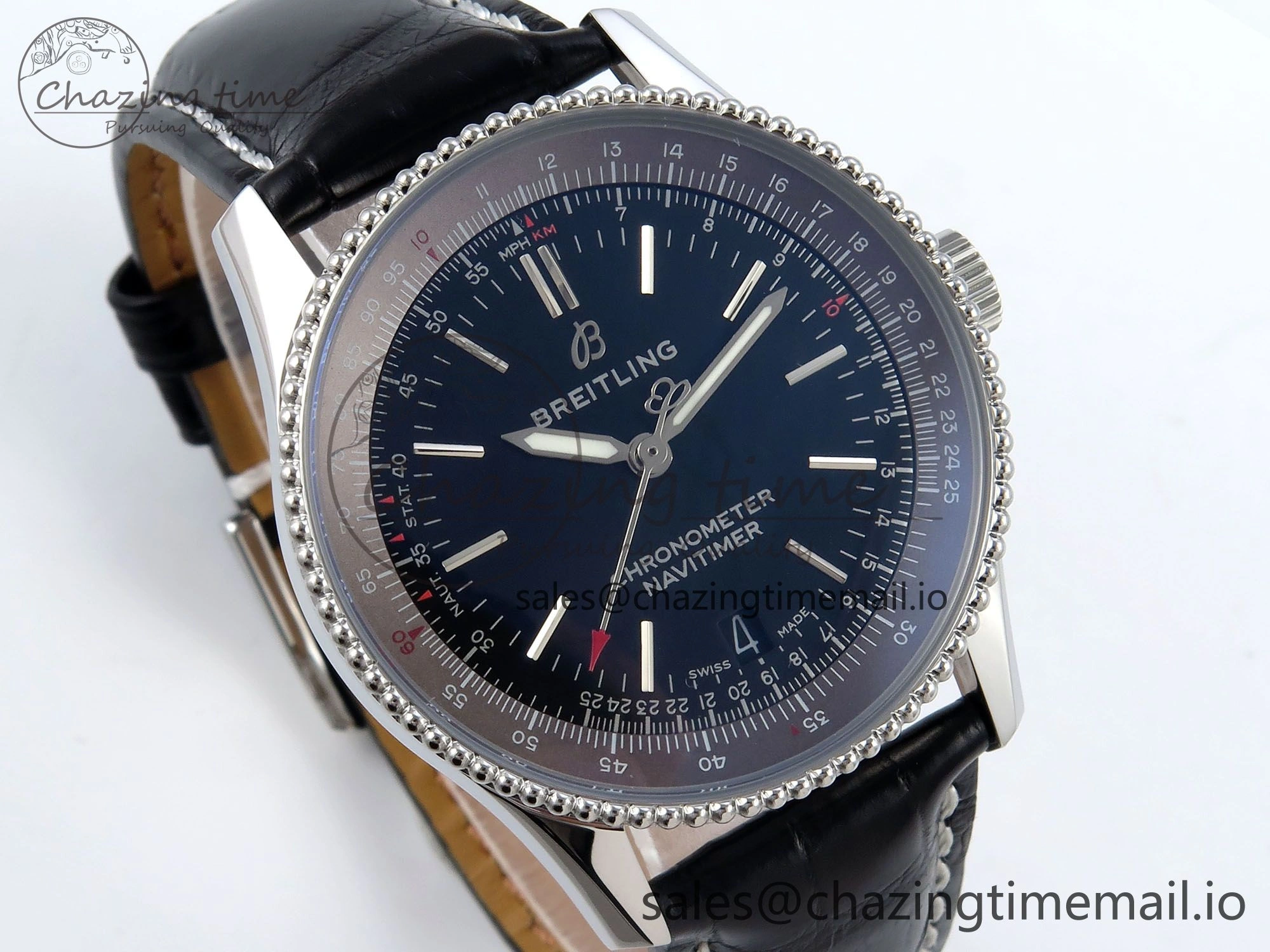 Navitimer 1 SS 38mm TF 1:1 Best Edition Black Bezel Blue Dial on Black Leather Strap A Premium 5478