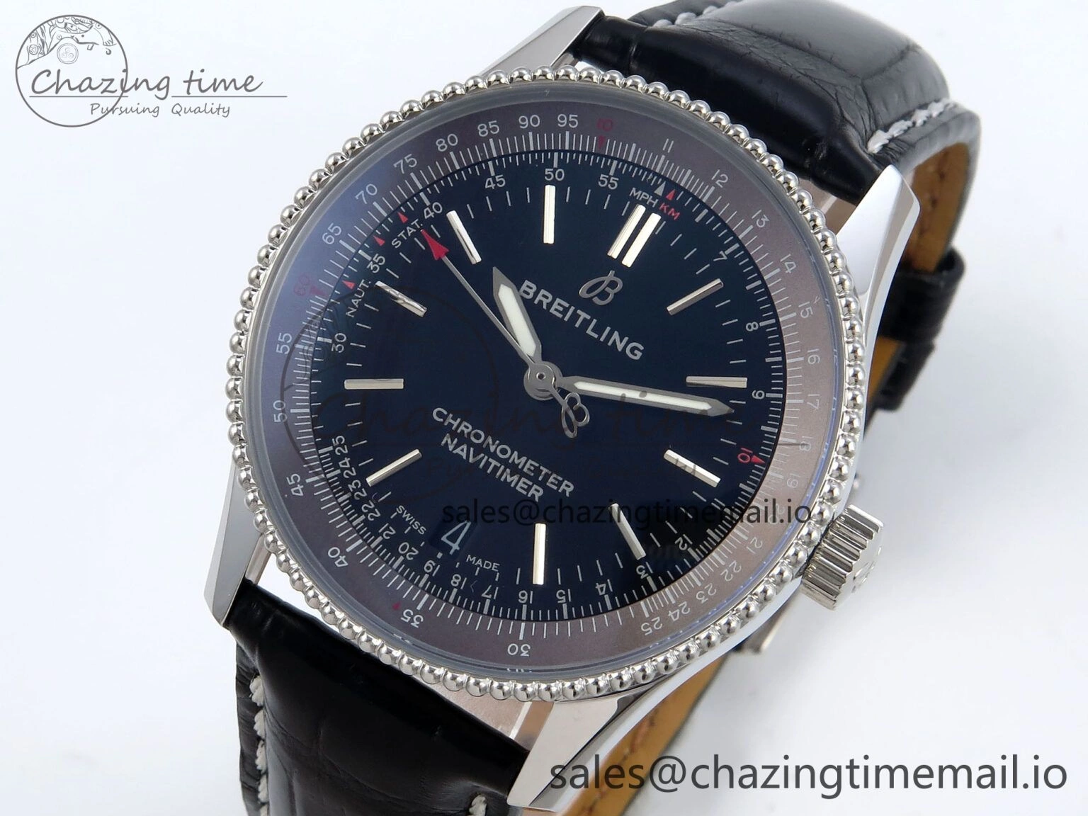 Navitimer 1 SS 38mm TF 1:1 Best Edition Black Bezel Blue Dial on Black Leather Strap A Premium 5478