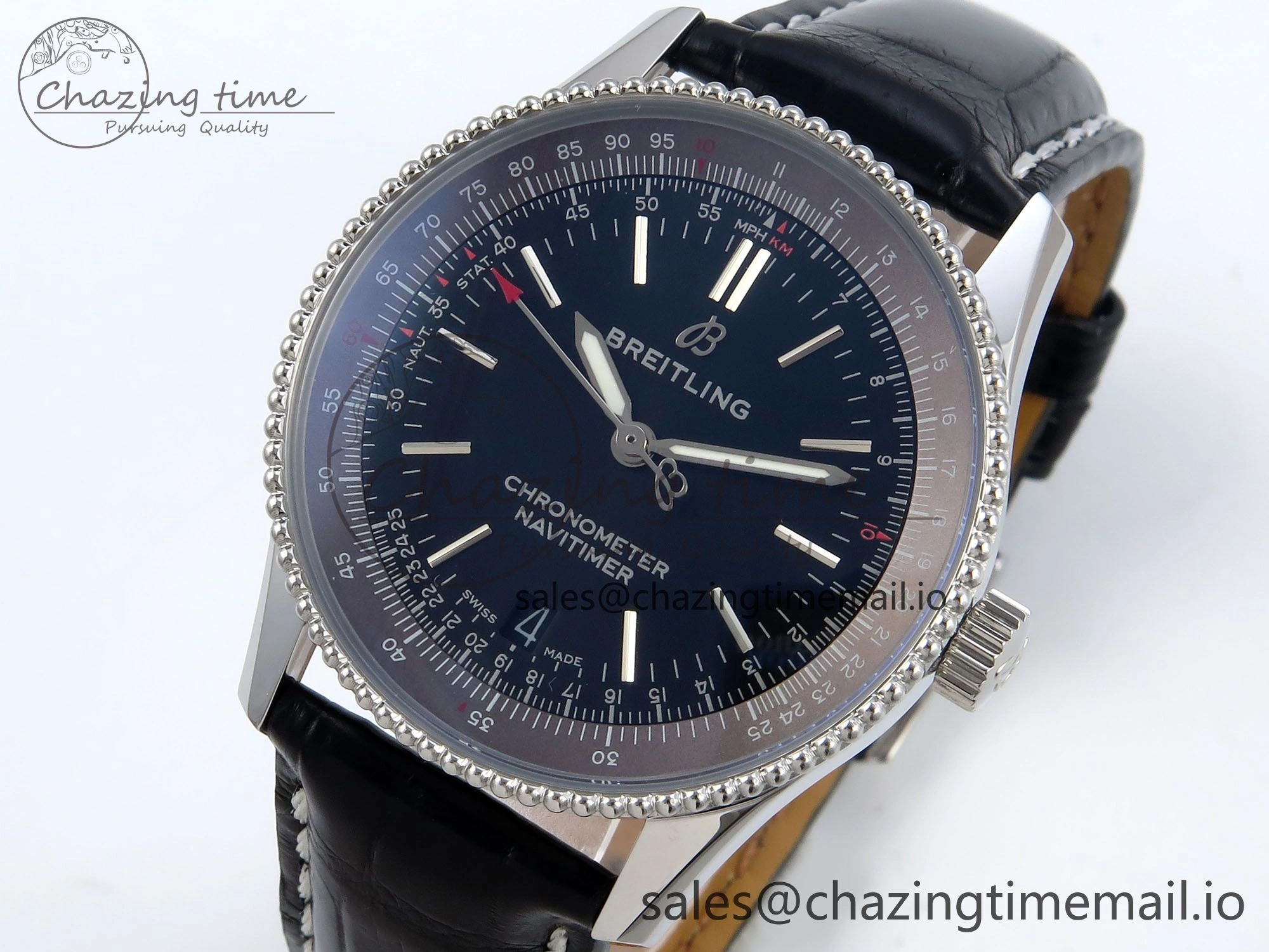 Navitimer 1 SS 38mm TF 1:1 Best Edition Black Bezel Blue Dial on Black Leather Strap A Premium 5478