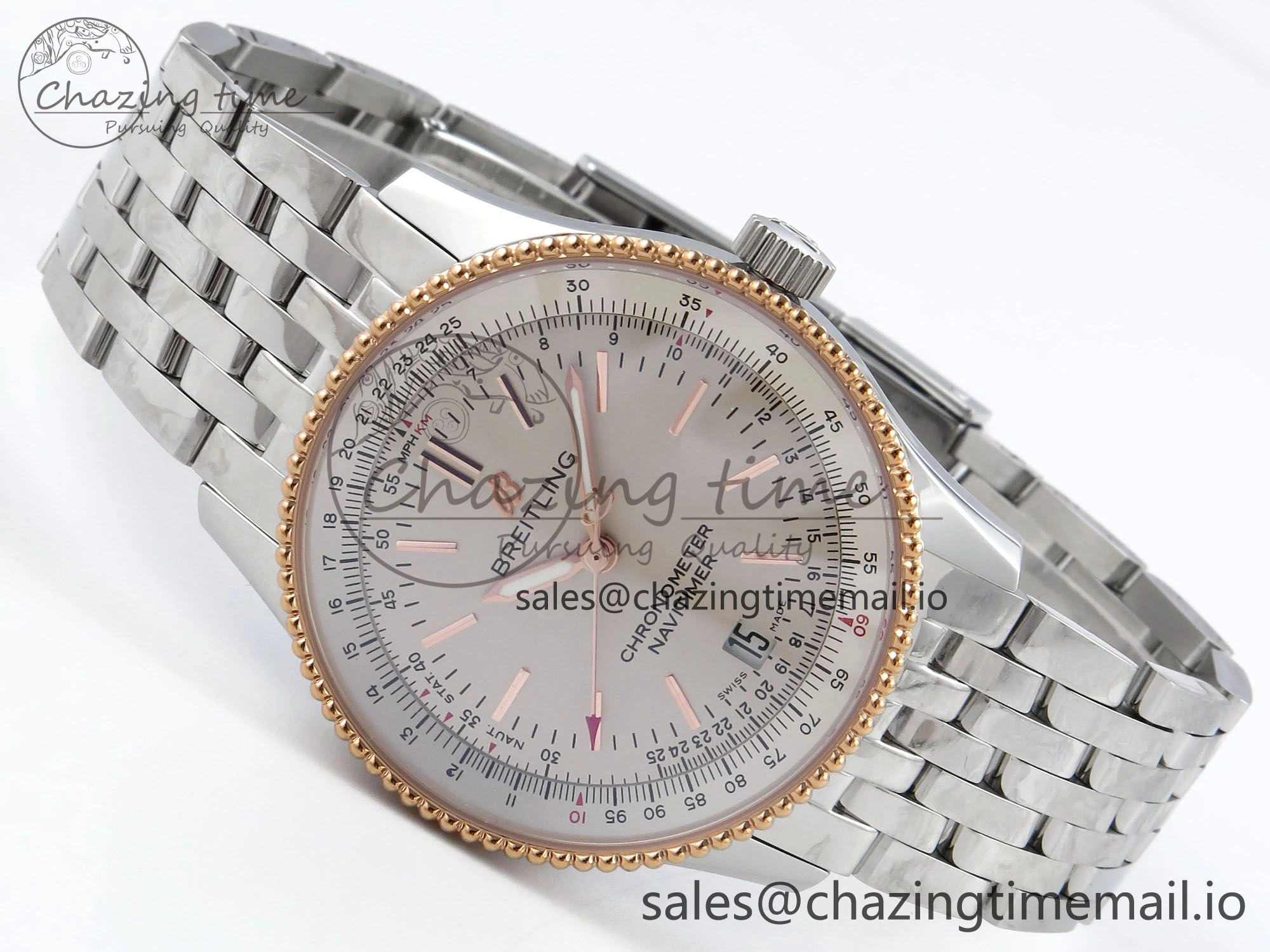 Navitimer 1 SS 38mm TF 1:1 Best Edition RG Bezel White Dial on SS Bracelet A SunProtective 5497
