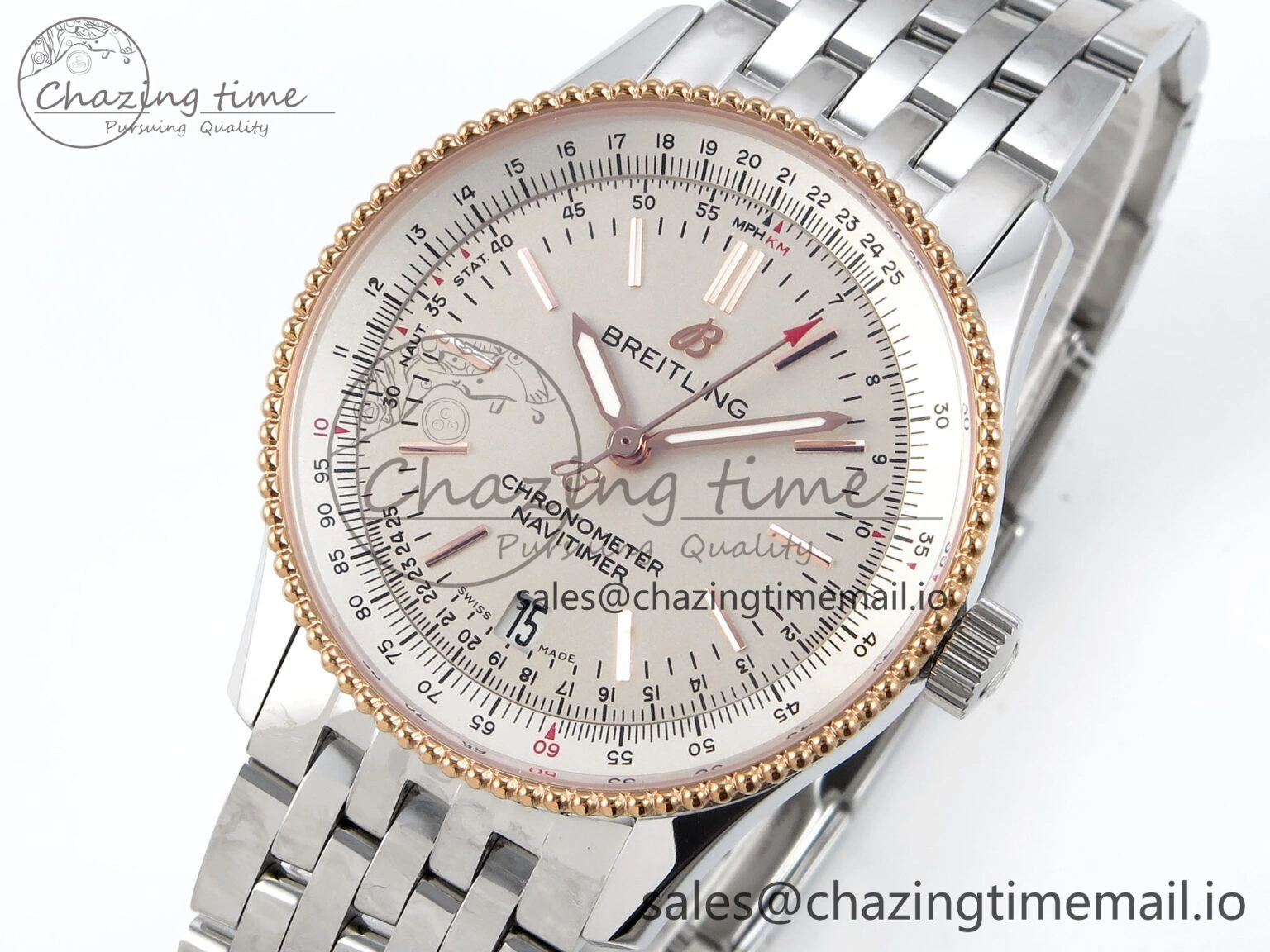Navitimer 1 SS 38mm TF 1:1 Best Edition RG Bezel White Dial on SS Bracelet A SunProtective 5497