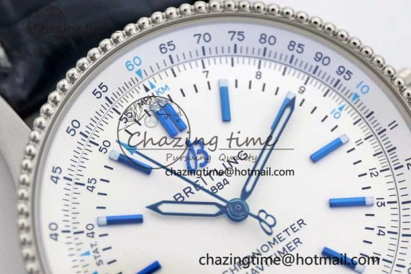 UrbanStyle Navitimer 1 SS 38mm TF 1:1 Best Edition SS Bezel White Dial on Blue Croco Strap A 5523