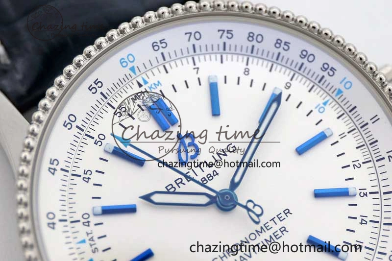 UrbanStyle Navitimer 1 SS 38mm TF 1:1 Best Edition SS Bezel White Dial on Blue Croco Strap A 5523