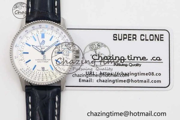 UrbanStyle Navitimer 1 SS 38mm TF 1:1 Best Edition SS Bezel White Dial on Blue Croco Strap A 5523
