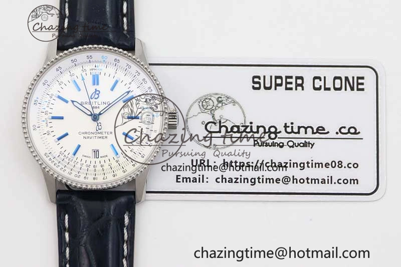 UrbanStyle Navitimer 1 SS 38mm TF 1:1 Best Edition SS Bezel White Dial on Blue Croco Strap A 5523