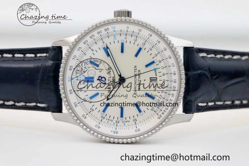 UrbanStyle Navitimer 1 SS 38mm TF 1:1 Best Edition SS Bezel White Dial on Blue Croco Strap A 5523