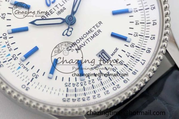 UrbanStyle Navitimer 1 SS 38mm TF 1:1 Best Edition SS Bezel White Dial on Blue Croco Strap A 5523