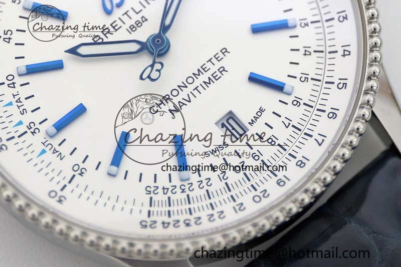 UrbanStyle Navitimer 1 SS 38mm TF 1:1 Best Edition SS Bezel White Dial on Blue Croco Strap A 5523