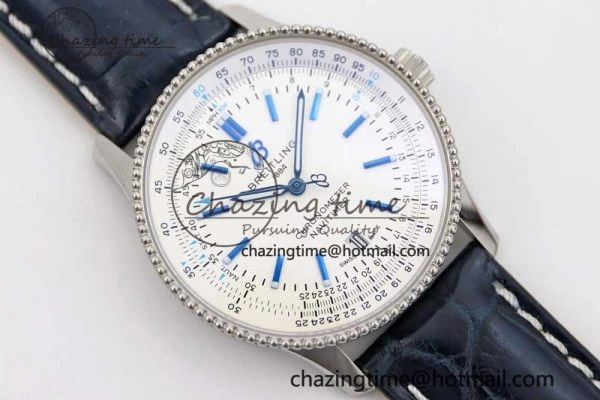 UrbanStyle Navitimer 1 SS 38mm TF 1:1 Best Edition SS Bezel White Dial on Blue Croco Strap A 5523