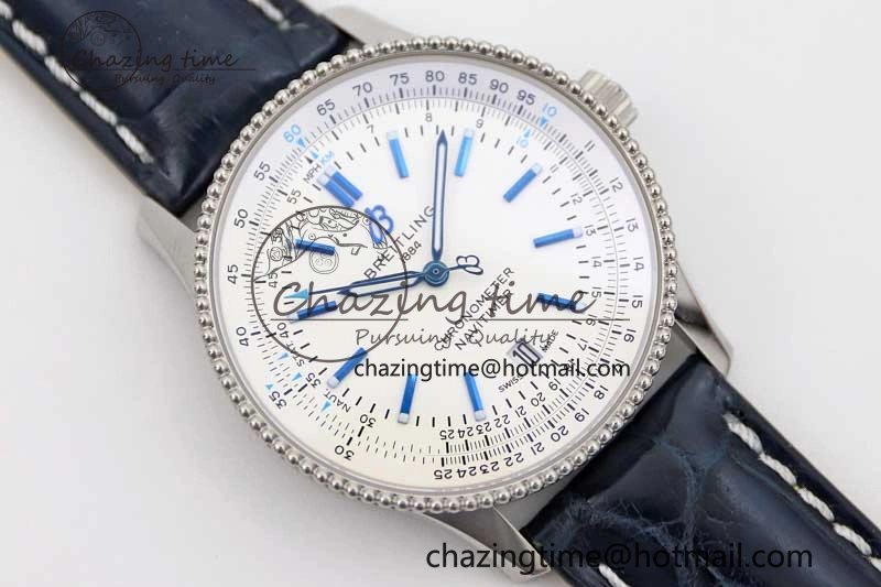 UrbanStyle Navitimer 1 SS 38mm TF 1:1 Best Edition SS Bezel White Dial on Blue Croco Strap A 5523