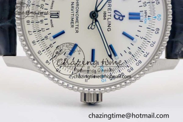 UrbanStyle Navitimer 1 SS 38mm TF 1:1 Best Edition SS Bezel White Dial on Blue Croco Strap A 5523
