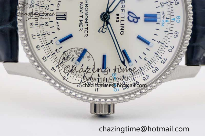 UrbanStyle Navitimer 1 SS 38mm TF 1:1 Best Edition SS Bezel White Dial on Blue Croco Strap A 5523