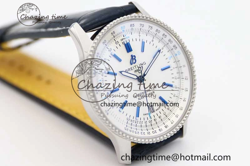 UrbanStyle Navitimer 1 SS 38mm TF 1:1 Best Edition SS Bezel White Dial on Blue Croco Strap A 5523