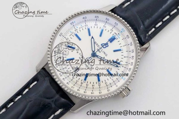 UrbanStyle Navitimer 1 SS 38mm TF 1:1 Best Edition SS Bezel White Dial on Blue Croco Strap A 5523