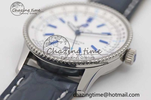 UrbanStyle Navitimer 1 SS 38mm TF 1:1 Best Edition SS Bezel White Dial on Blue Croco Strap A 5523