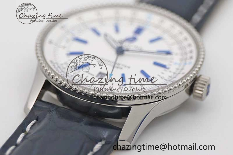 UrbanStyle Navitimer 1 SS 38mm TF 1:1 Best Edition SS Bezel White Dial on Blue Croco Strap A 5523