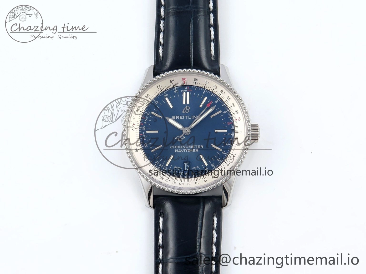 SmoothTexture Navitimer 1 SS 38mm TF 1:1 Best Edition White Bezel Blue Dial on Blue Leather Strap A 5479