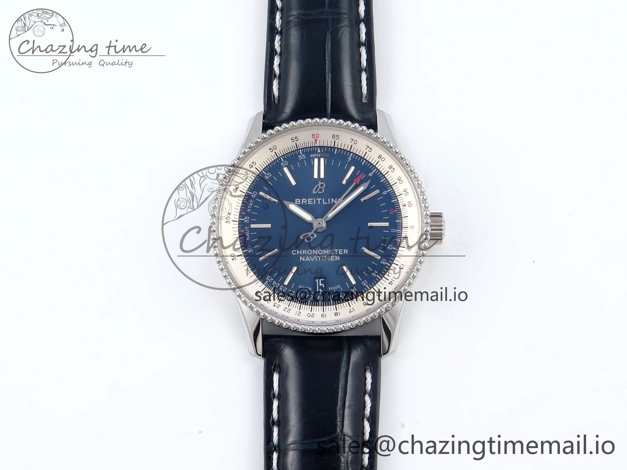 SmoothTexture Navitimer 1 SS 38mm TF 1:1 Best Edition White Bezel Blue Dial on Blue Leather Strap A 5479
