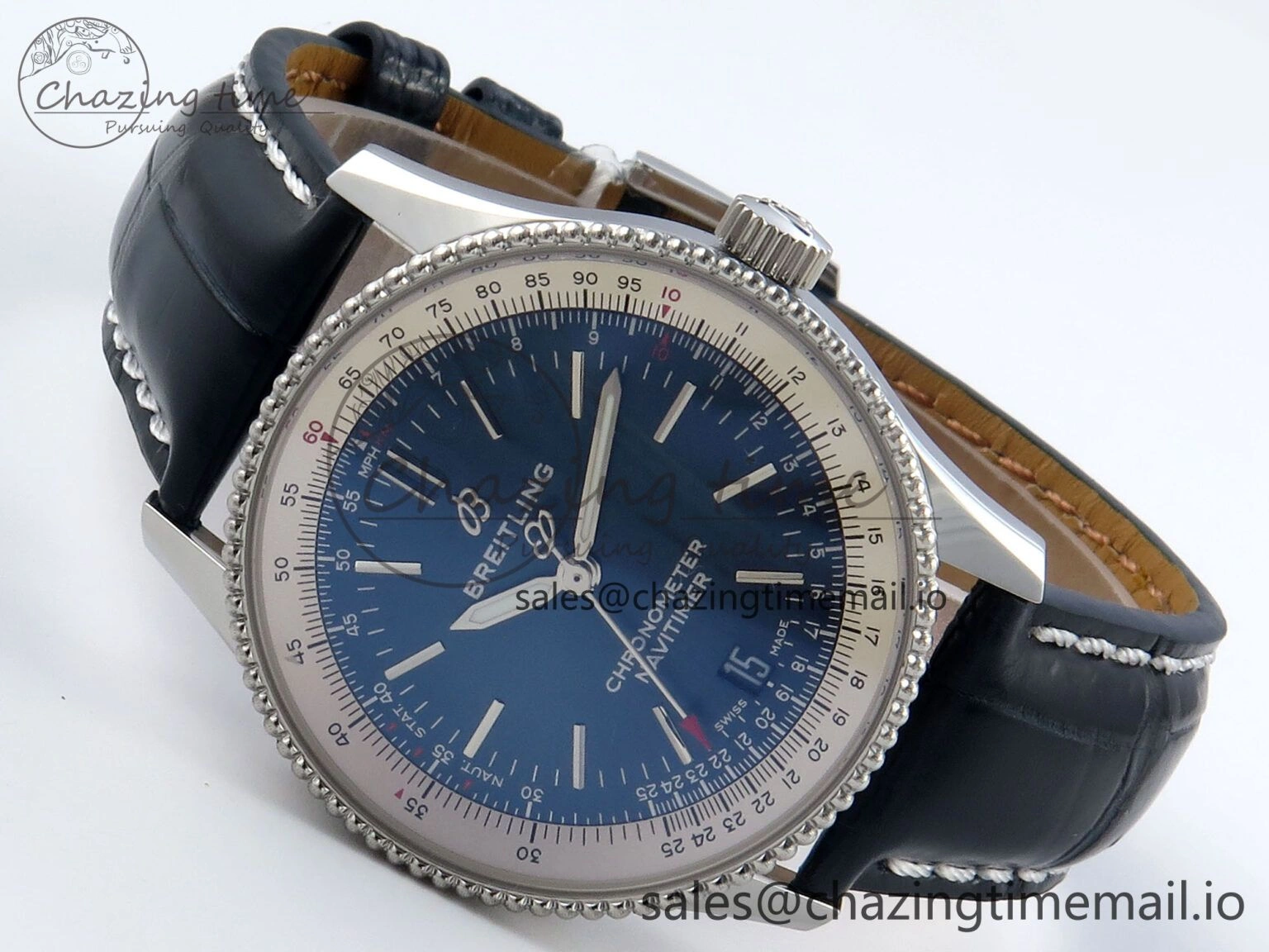 SmoothTexture Navitimer 1 SS 38mm TF 1:1 Best Edition White Bezel Blue Dial on Blue Leather Strap A 5479