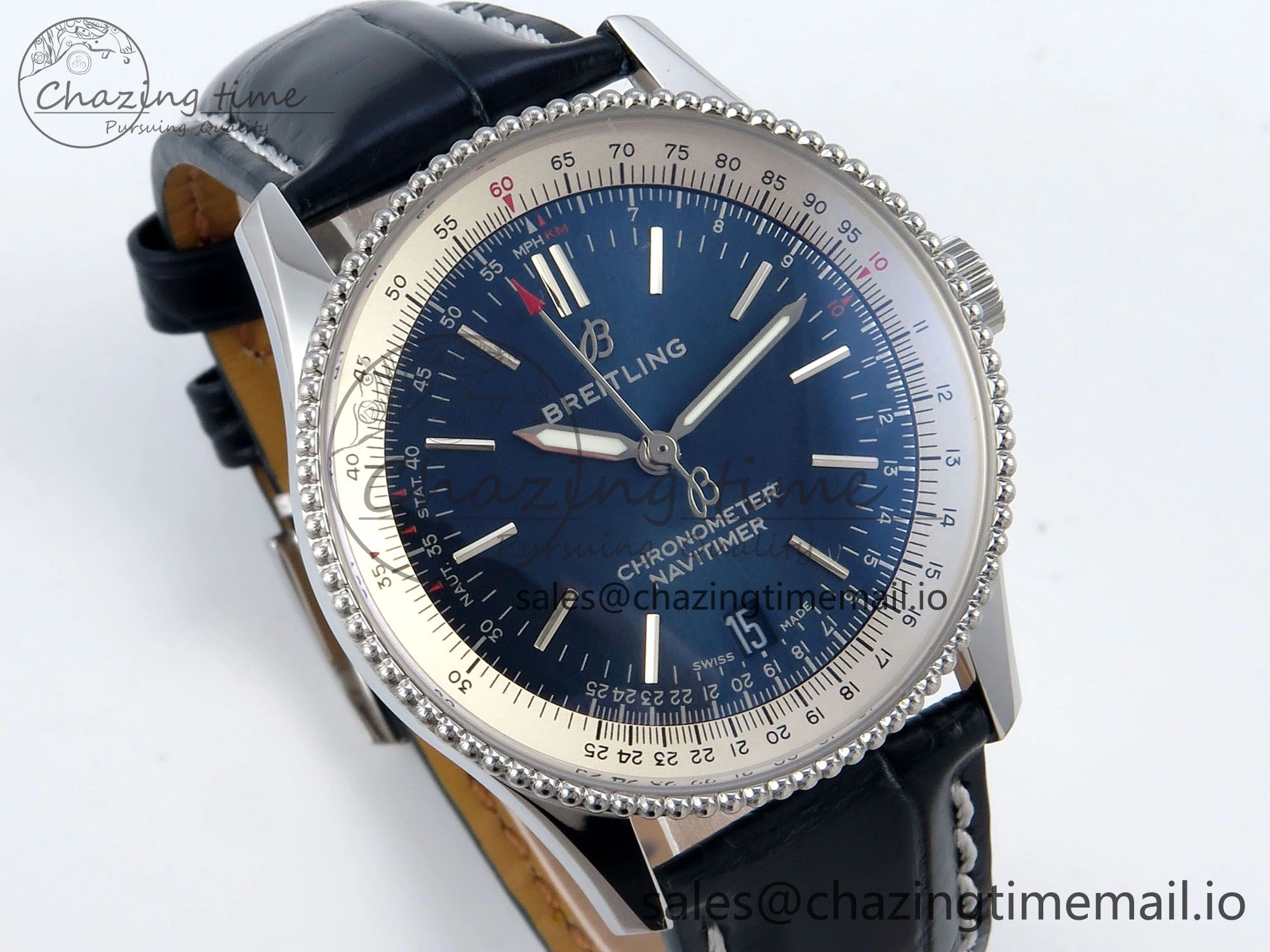 SmoothTexture Navitimer 1 SS 38mm TF 1:1 Best Edition White Bezel Blue Dial on Blue Leather Strap A 5479