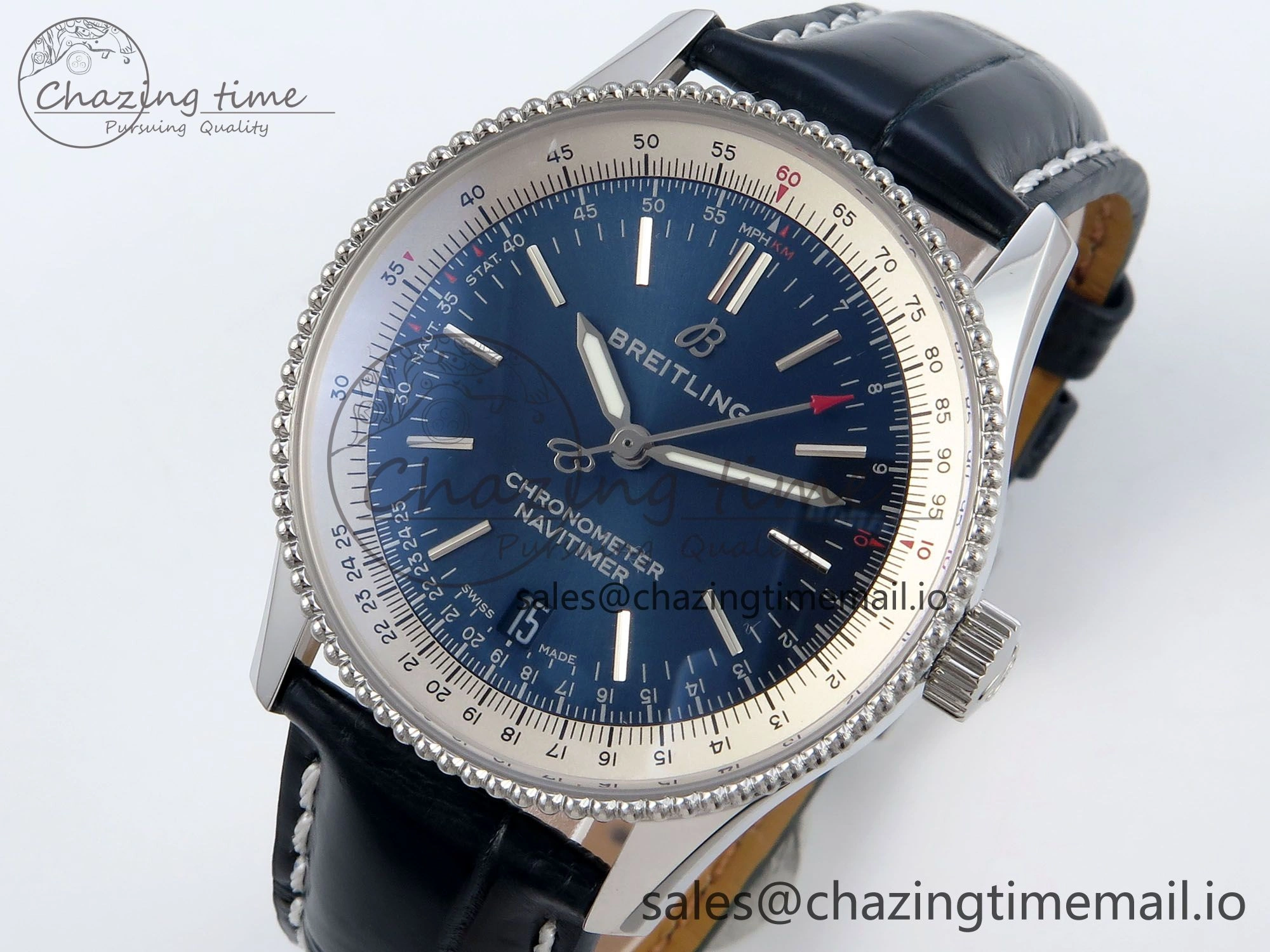 SmoothTexture Navitimer 1 SS 38mm TF 1:1 Best Edition White Bezel Blue Dial on Blue Leather Strap A 5479