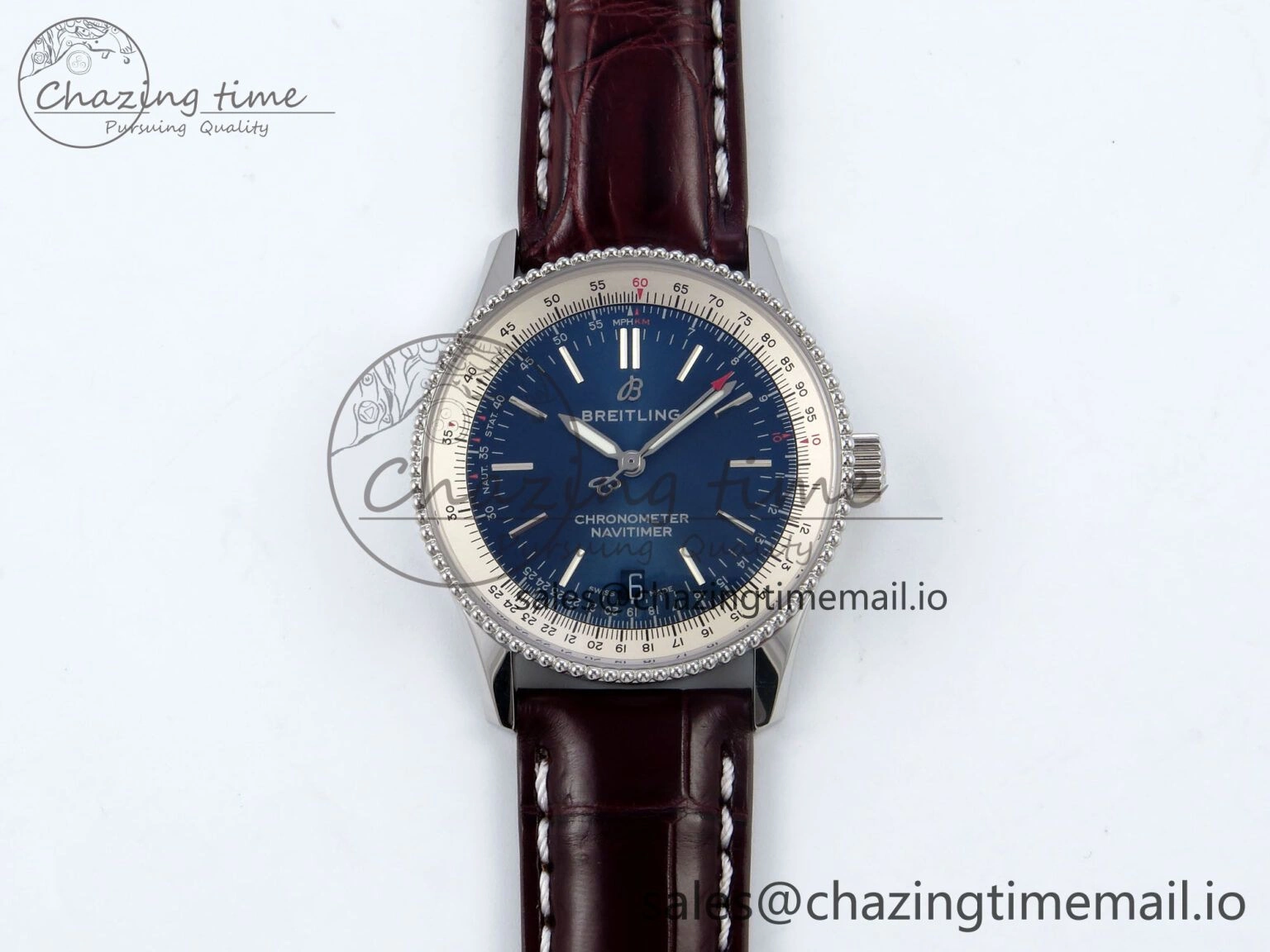 Packable Navitimer 1 SS 38mm TF 1:1 Best Edition White Bezel Blue Dial on Brown Leather Strap A 5477