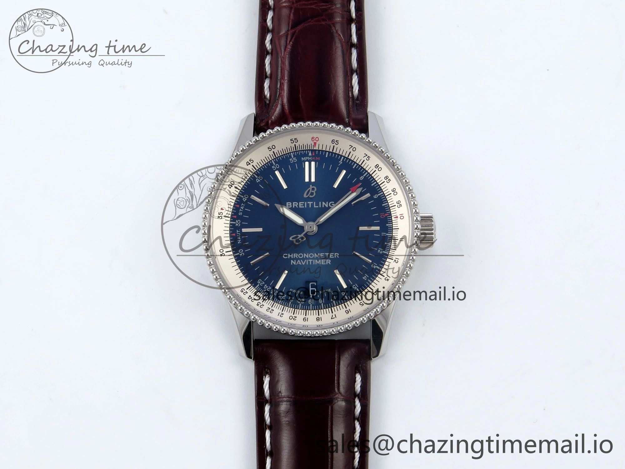 Packable Navitimer 1 SS 38mm TF 1:1 Best Edition White Bezel Blue Dial on Brown Leather Strap A 5477