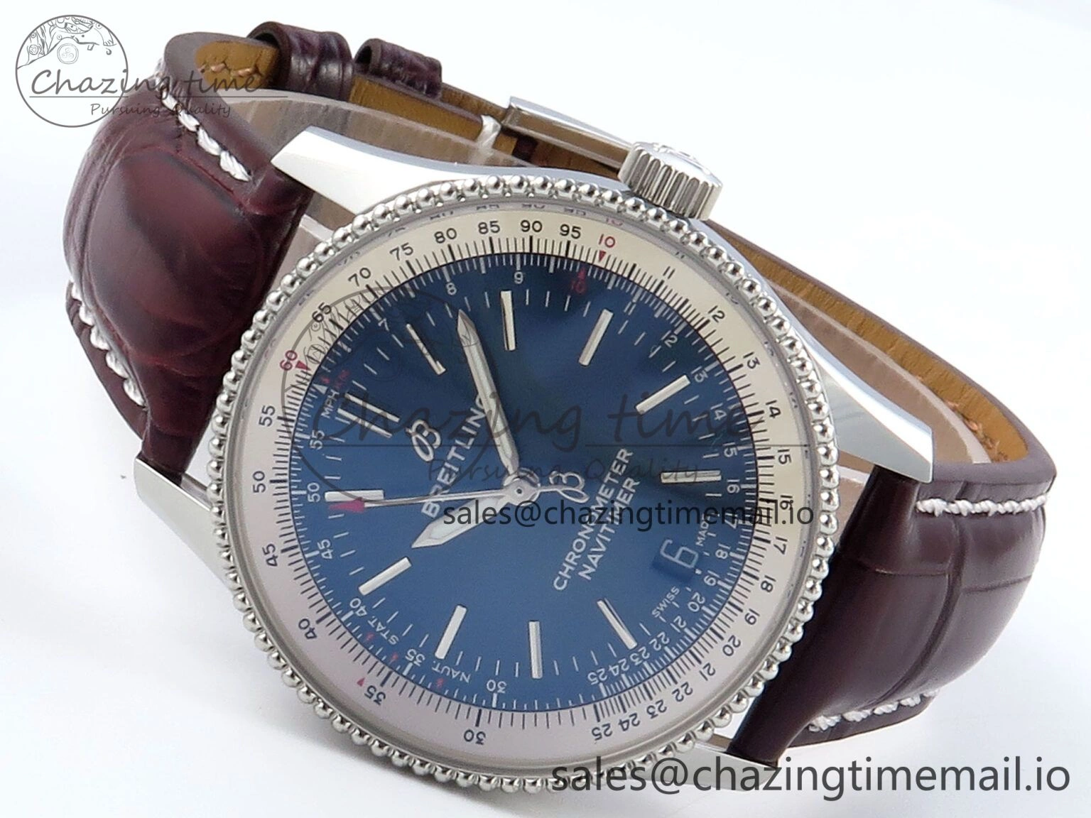 Packable Navitimer 1 SS 38mm TF 1:1 Best Edition White Bezel Blue Dial on Brown Leather Strap A 5477