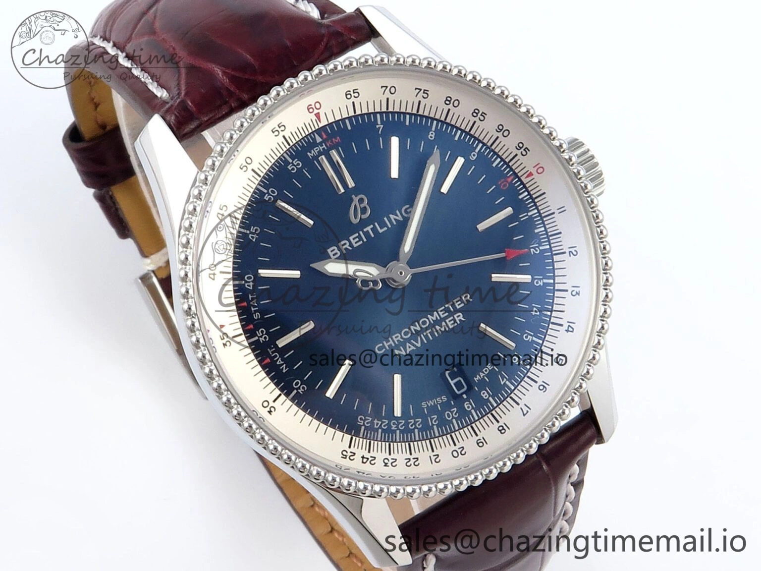 Packable Navitimer 1 SS 38mm TF 1:1 Best Edition White Bezel Blue Dial on Brown Leather Strap A 5477