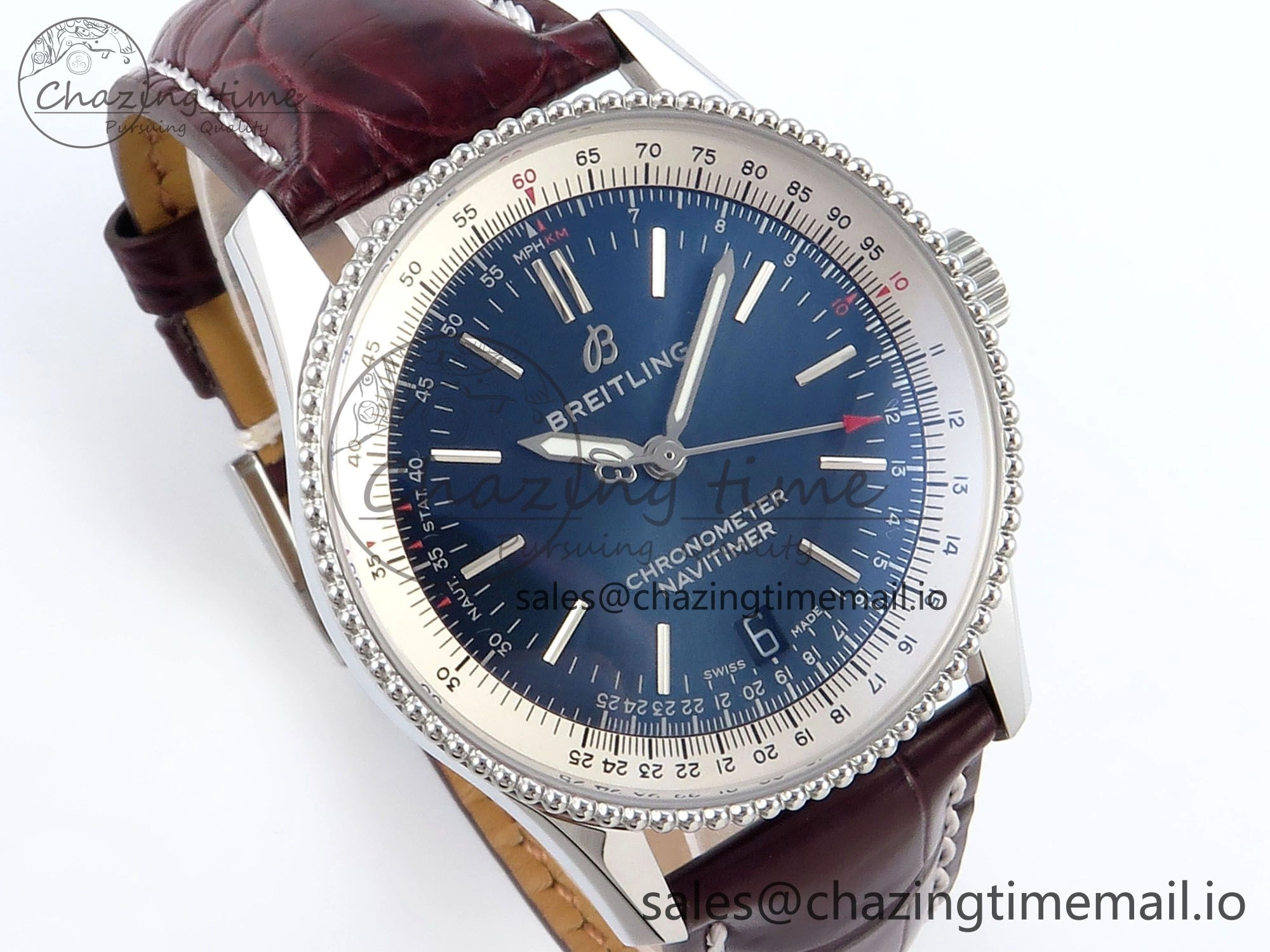 Packable Navitimer 1 SS 38mm TF 1:1 Best Edition White Bezel Blue Dial on Brown Leather Strap A 5477