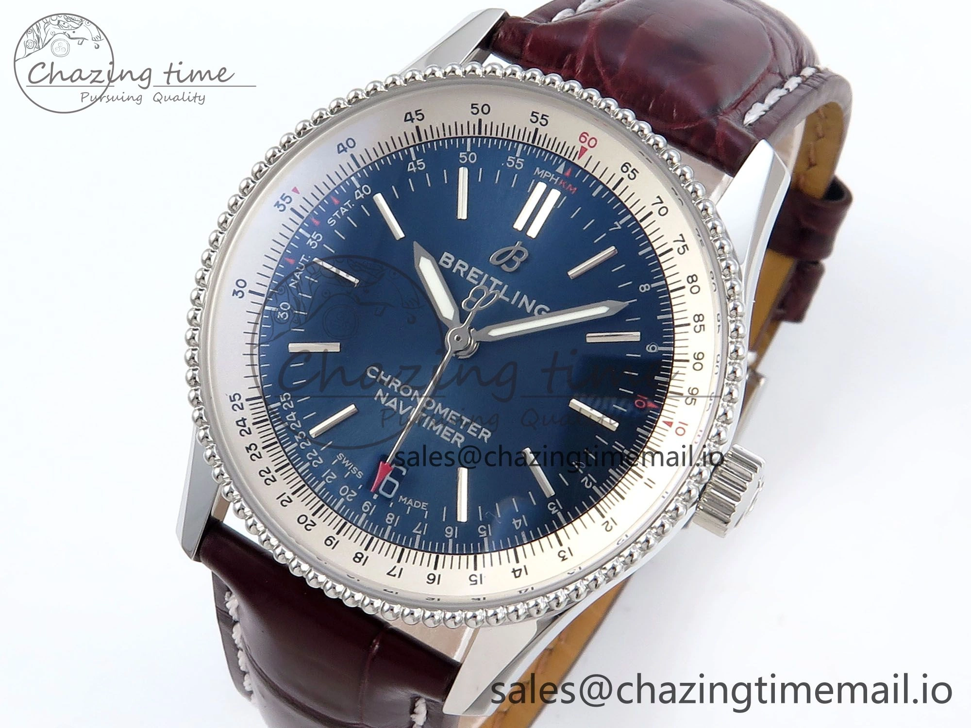 Packable Navitimer 1 SS 38mm TF 1:1 Best Edition White Bezel Blue Dial on Brown Leather Strap A 5477