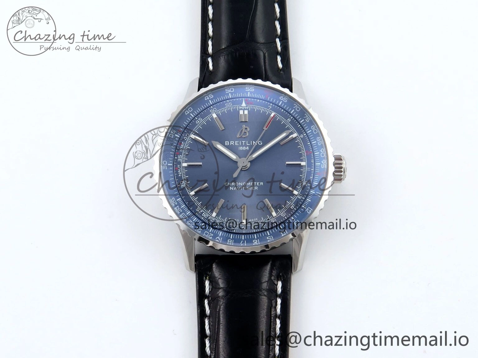 Navitimer 1 SS 41mm TF 1:1 Best Edition Blue Bezel Blue Dial on Black Leather Strap A Efficient 5475