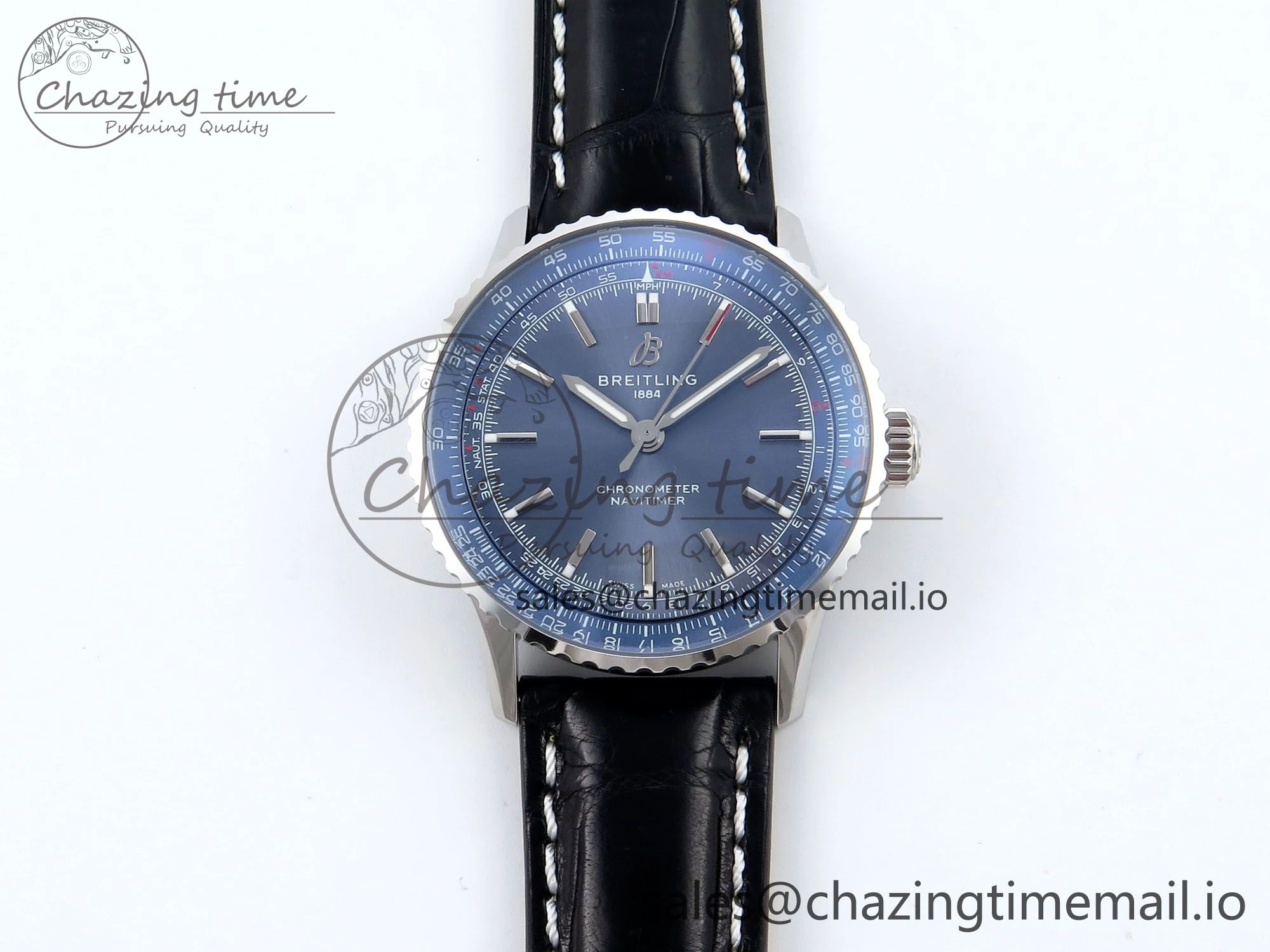 Navitimer 1 SS 41mm TF 1:1 Best Edition Blue Bezel Blue Dial on Black Leather Strap A Efficient 5475