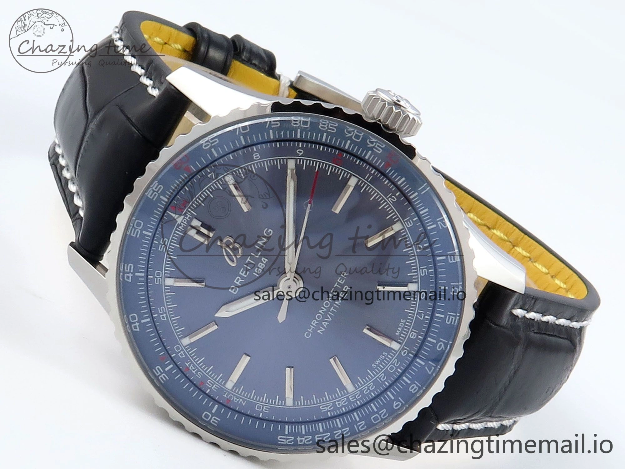 Navitimer 1 SS 41mm TF 1:1 Best Edition Blue Bezel Blue Dial on Black Leather Strap A Efficient 5475