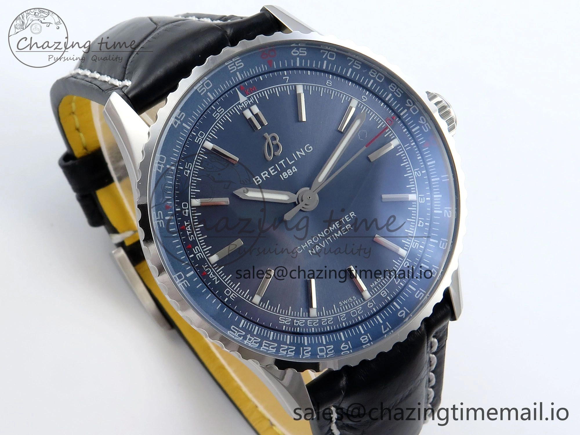 Navitimer 1 SS 41mm TF 1:1 Best Edition Blue Bezel Blue Dial on Black Leather Strap A Efficient 5475