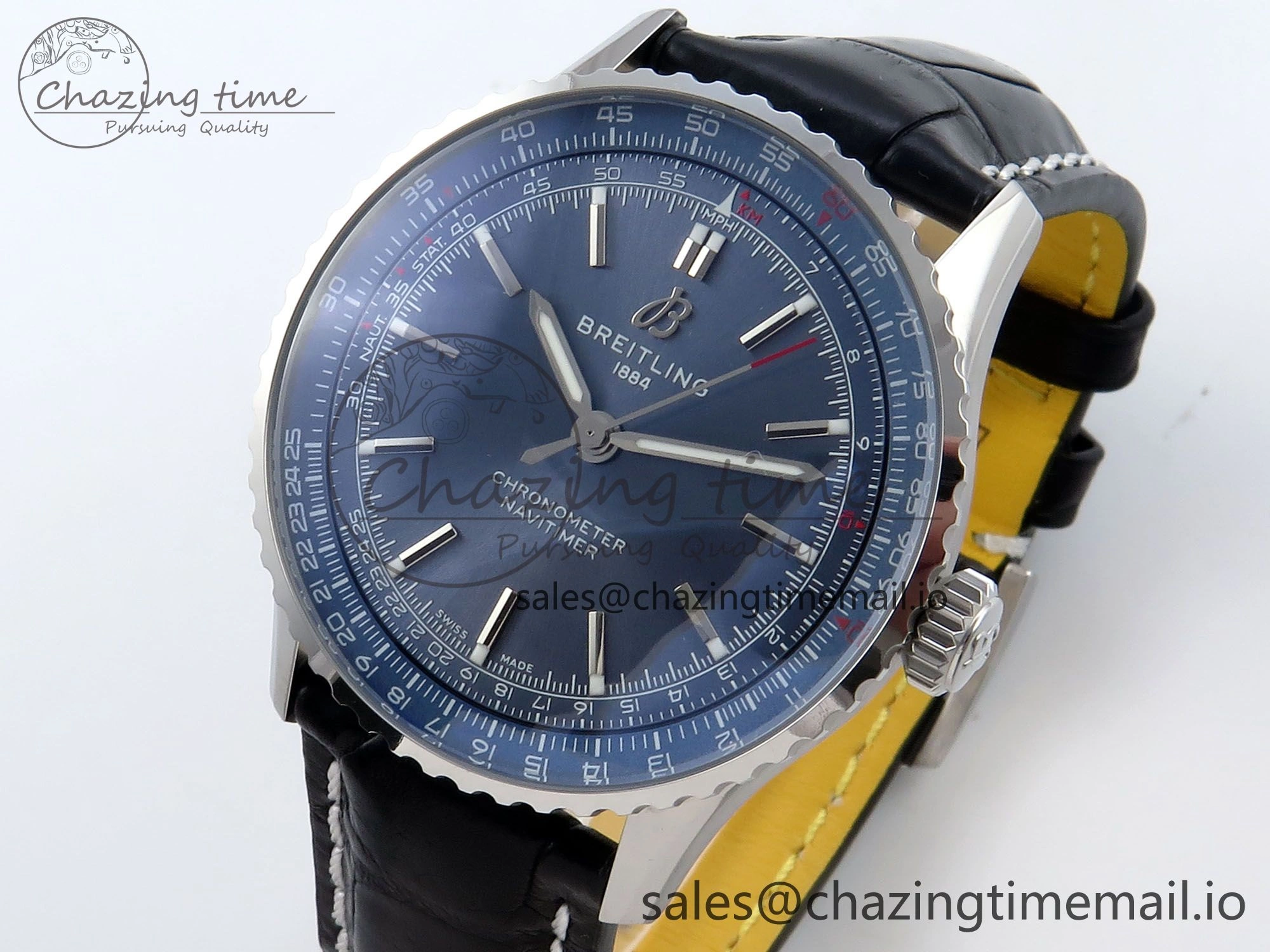 Navitimer 1 SS 41mm TF 1:1 Best Edition Blue Bezel Blue Dial on Black Leather Strap A Efficient 5475
