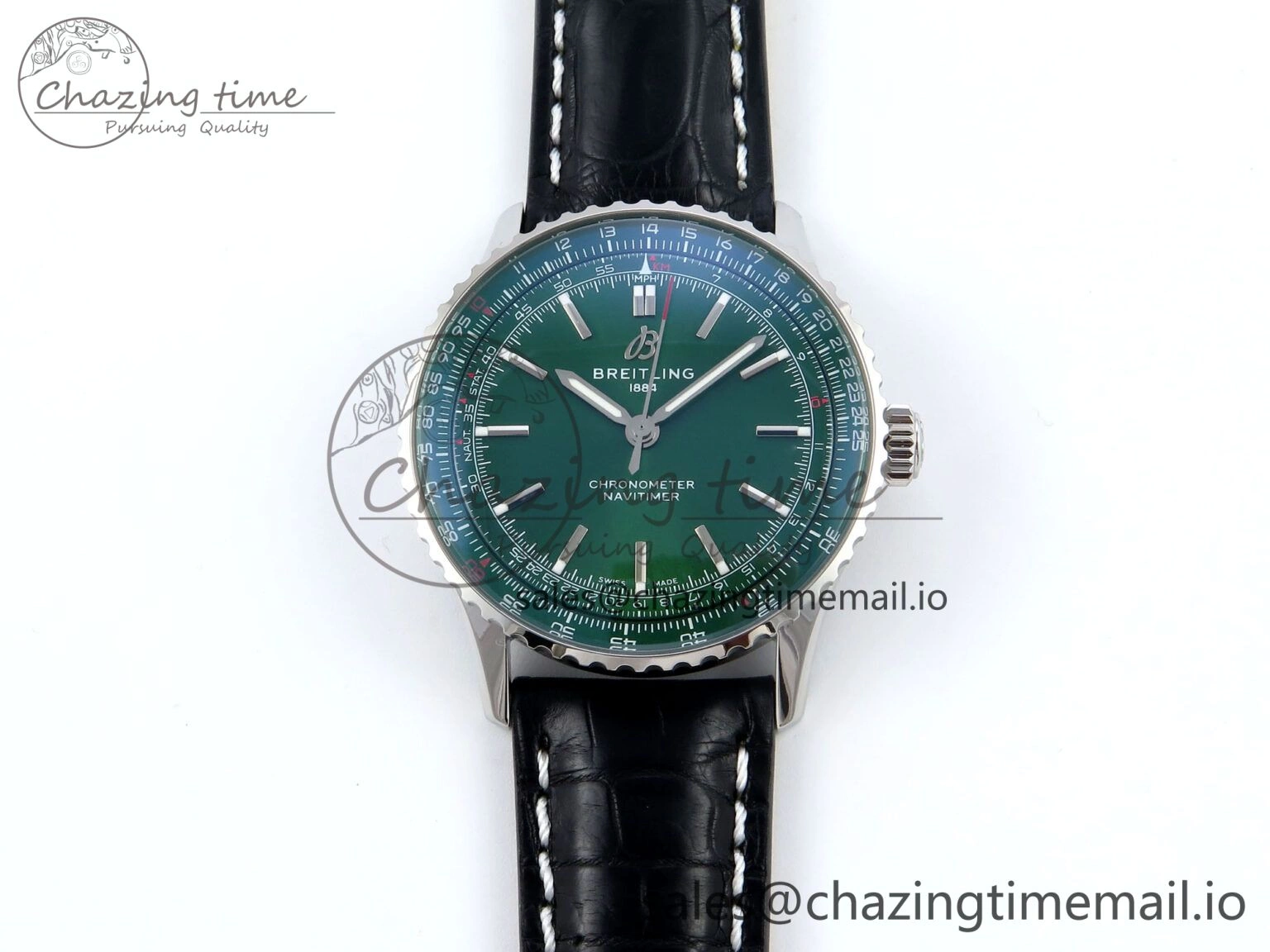 Navitimer 1 SS 41mm TF 1:1 Best Edition Green Bezel Green Dial on Black Leather Strap A FashionForward 5476