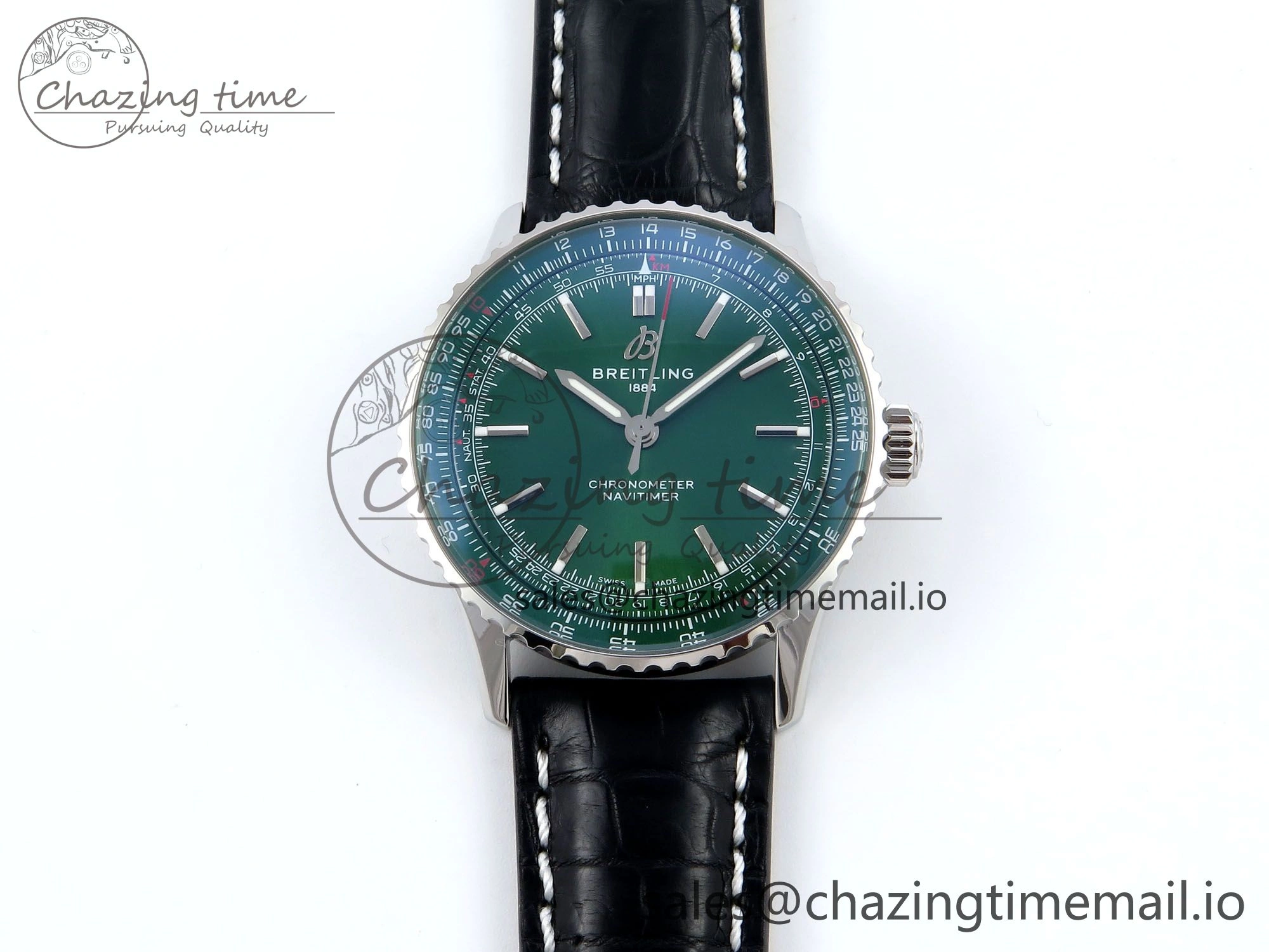 Navitimer 1 SS 41mm TF 1:1 Best Edition Green Bezel Green Dial on Black Leather Strap A FashionForward 5476