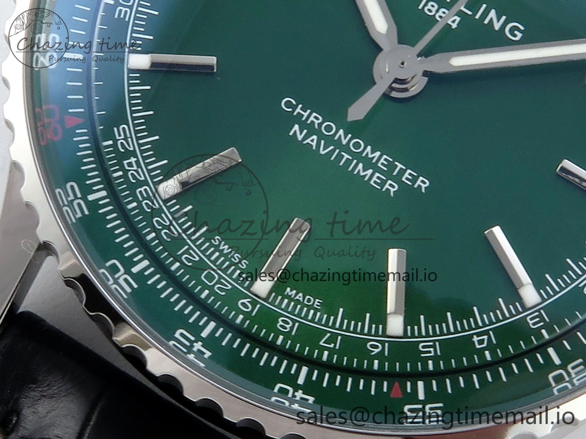 Navitimer 1 SS 41mm TF 1:1 Best Edition Green Bezel Green Dial on Black Leather Strap A FashionForward 5476