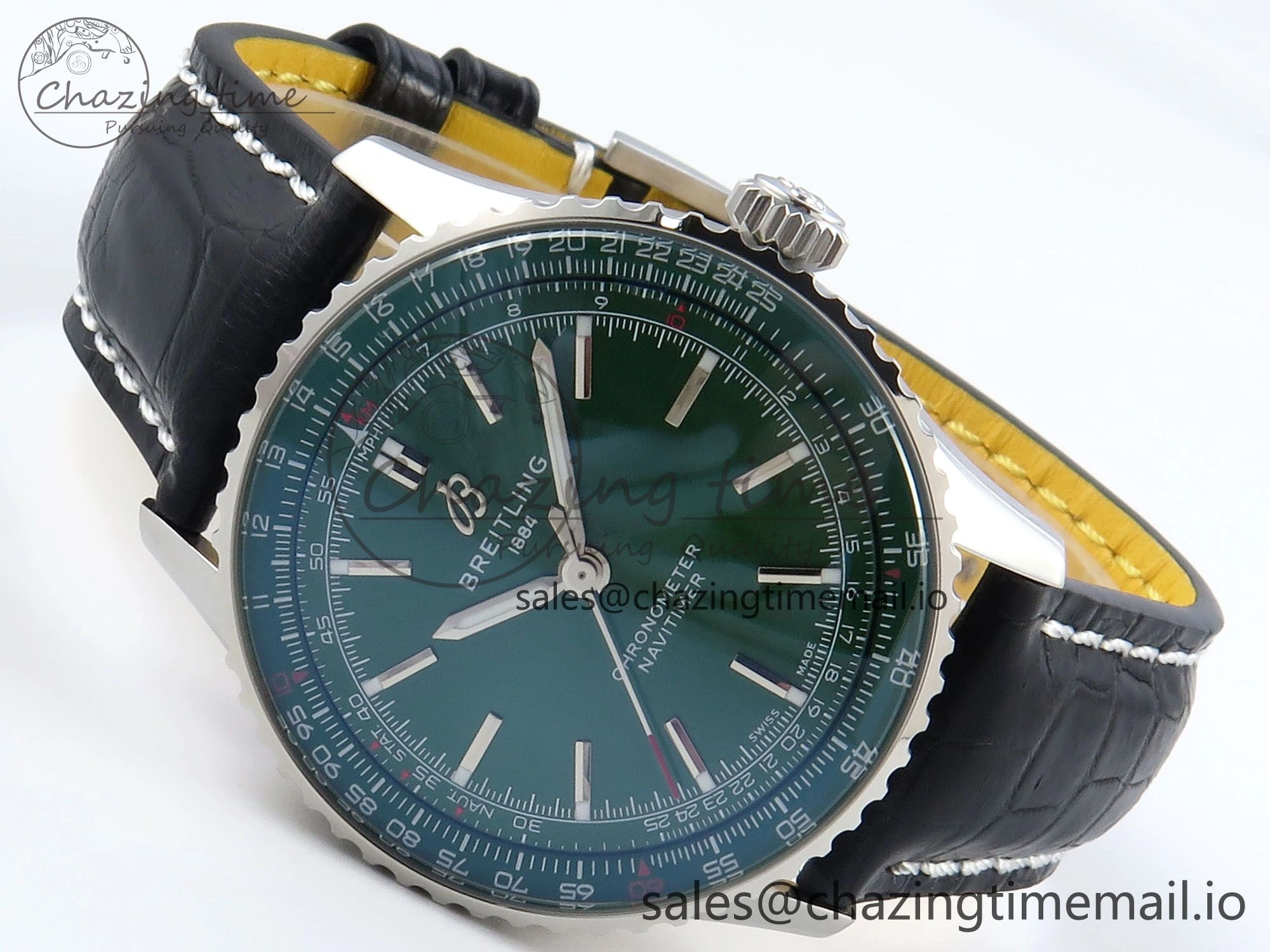 Navitimer 1 SS 41mm TF 1:1 Best Edition Green Bezel Green Dial on Black Leather Strap A FashionForward 5476