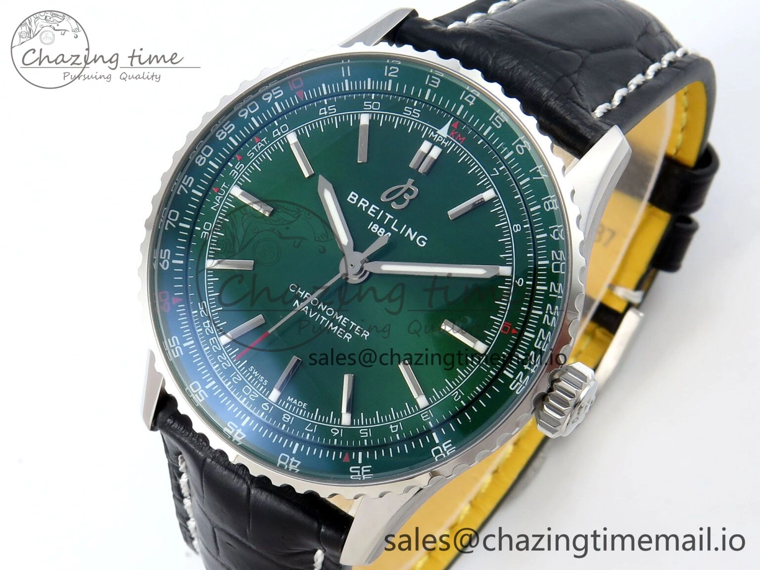 Navitimer 1 SS 41mm TF 1:1 Best Edition Green Bezel Green Dial on Black Leather Strap A FashionForward 5476