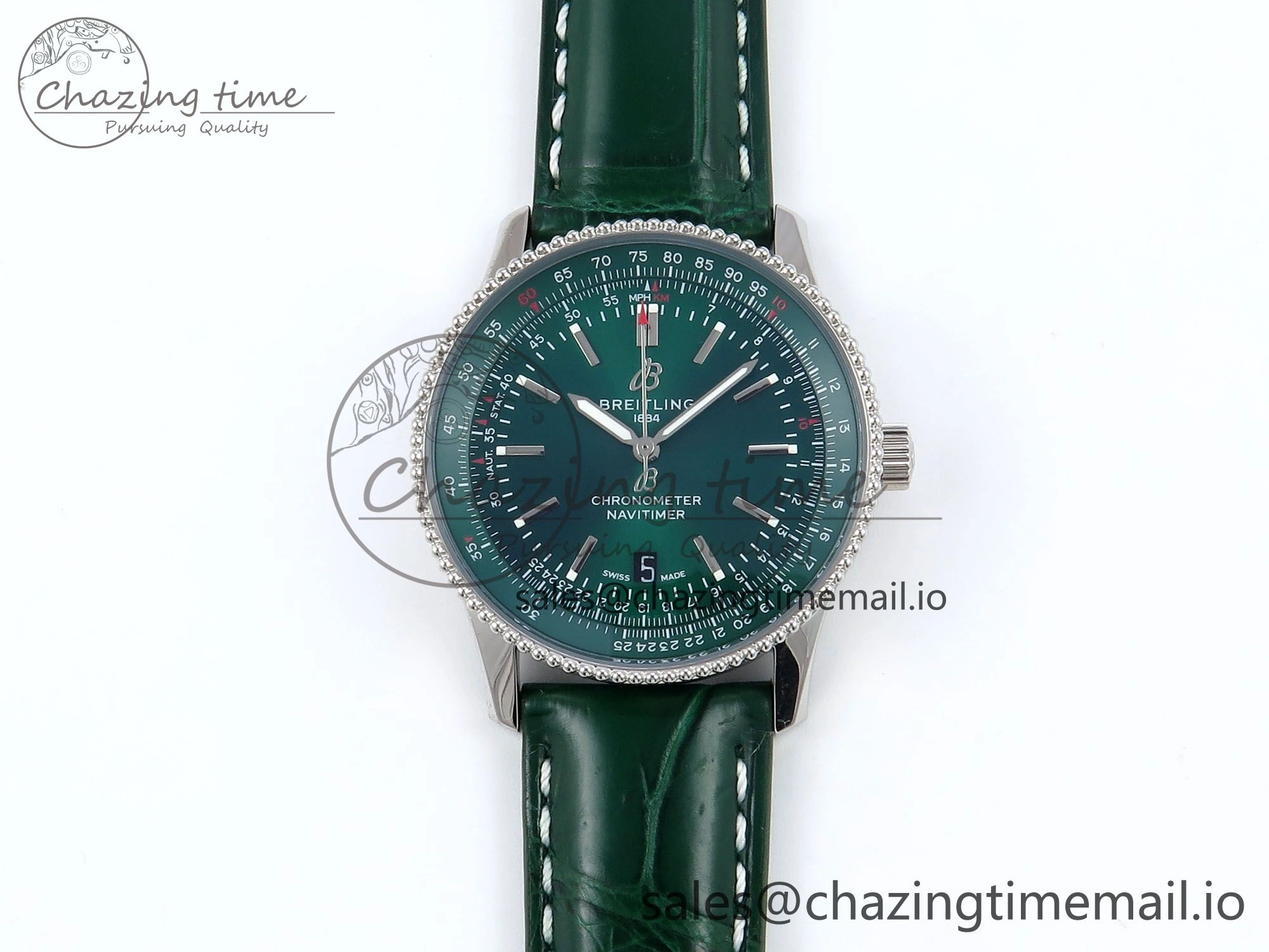 Navitimer 1 SS 41mm TF 1:1 Best Edition Green Bezel Green Dial on Green Leather Strap A Upgraded 5482