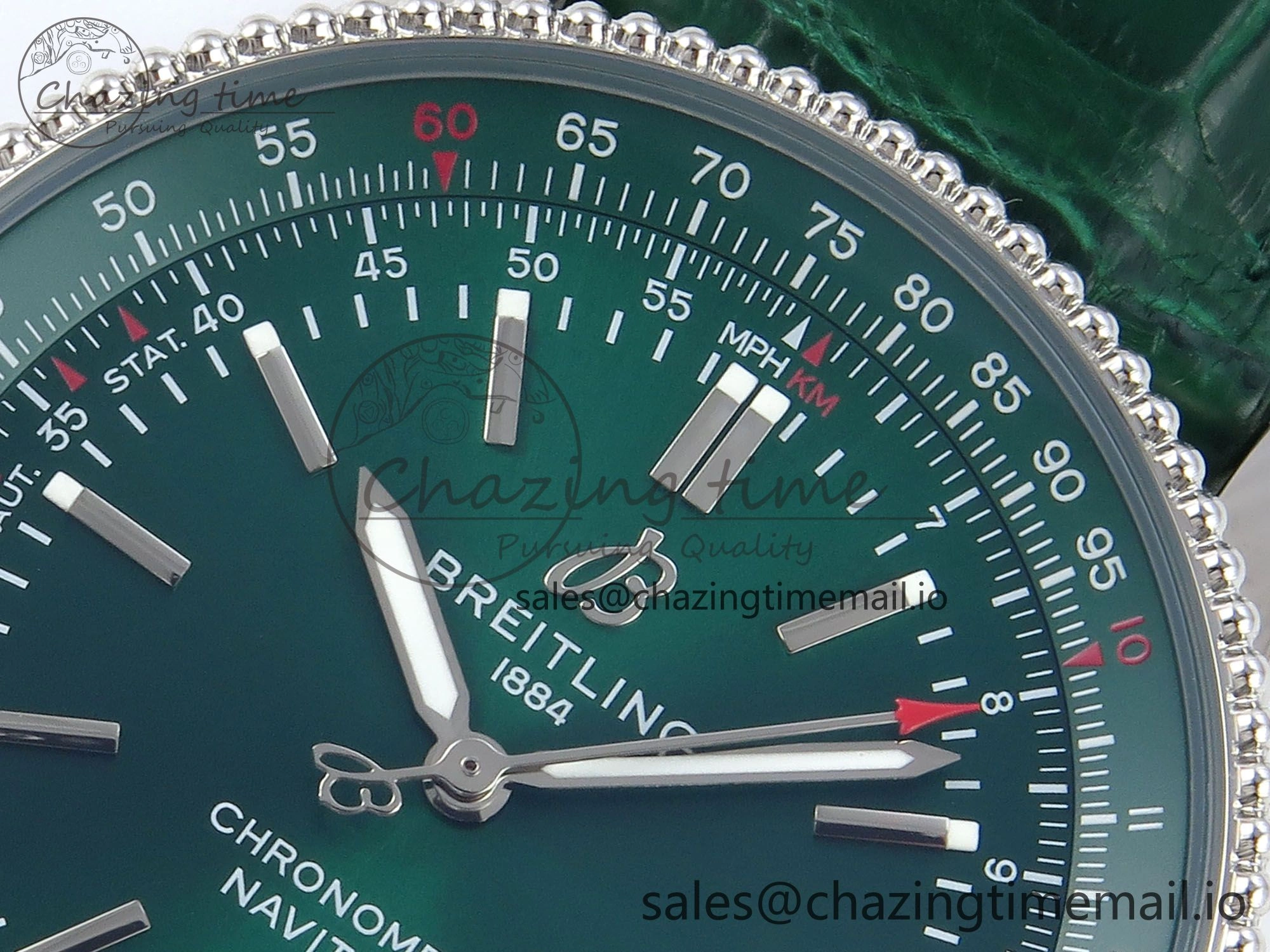 Navitimer 1 SS 41mm TF 1:1 Best Edition Green Bezel Green Dial on Green Leather Strap A Upgraded 5482