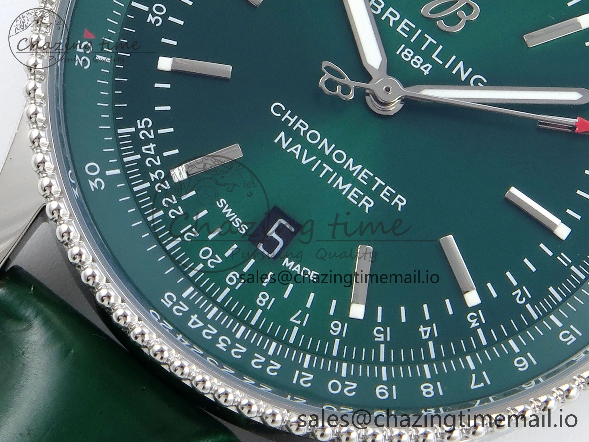 Navitimer 1 SS 41mm TF 1:1 Best Edition Green Bezel Green Dial on Green Leather Strap A Upgraded 5482