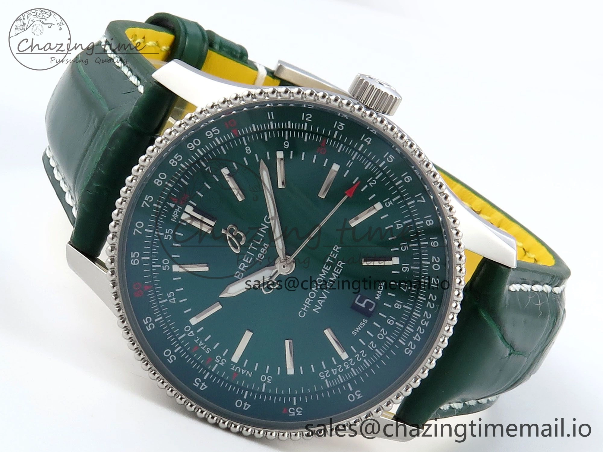 Navitimer 1 SS 41mm TF 1:1 Best Edition Green Bezel Green Dial on Green Leather Strap A Upgraded 5482