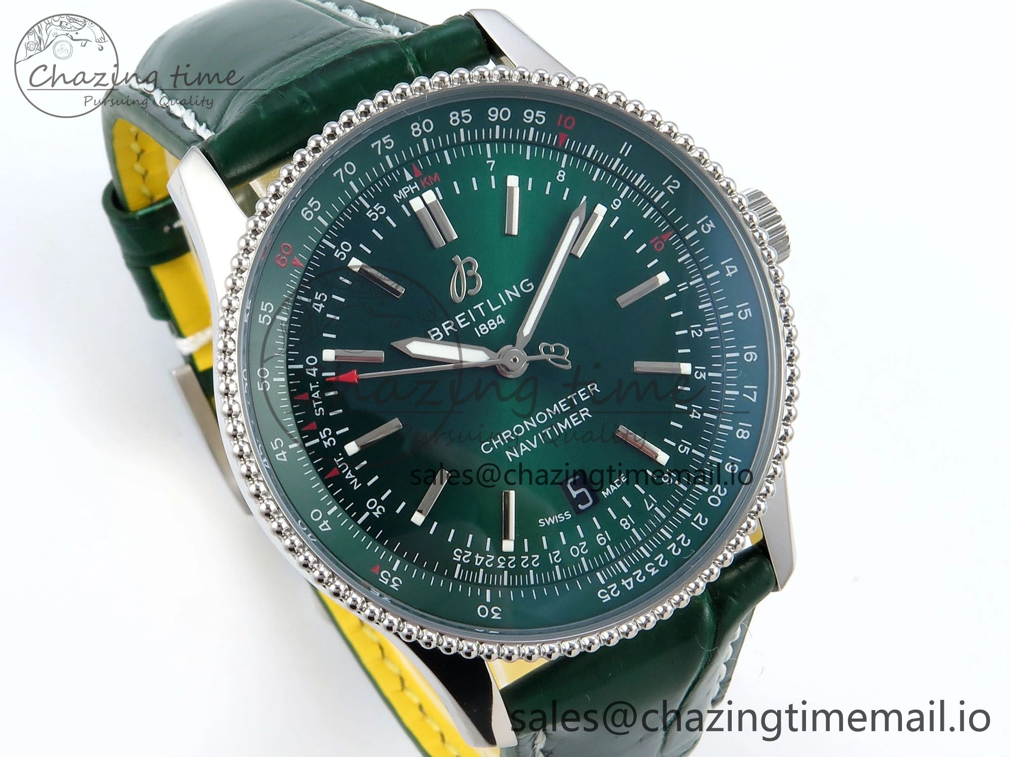Navitimer 1 SS 41mm TF 1:1 Best Edition Green Bezel Green Dial on Green Leather Strap A Upgraded 5482