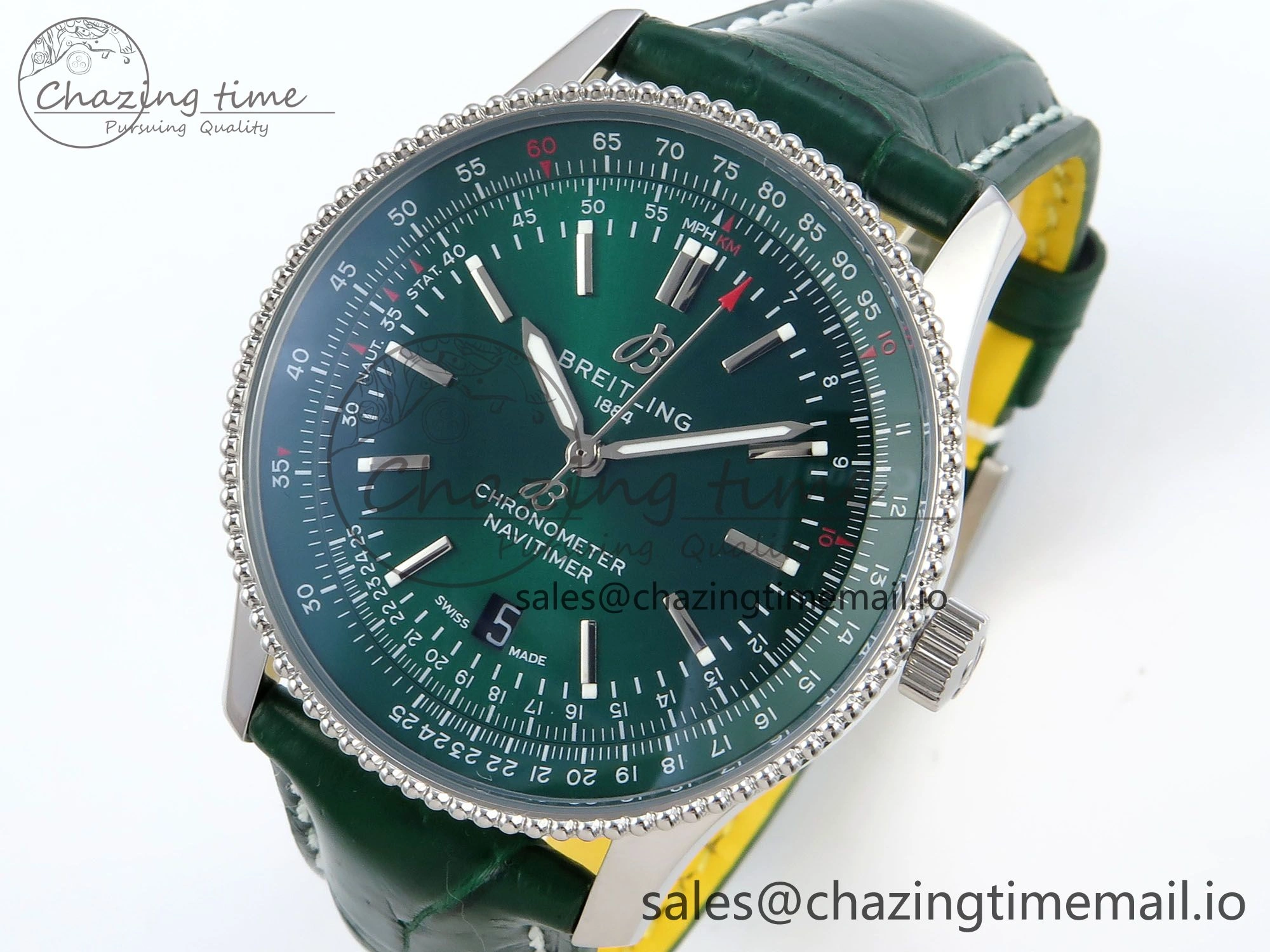 Navitimer 1 SS 41mm TF 1:1 Best Edition Green Bezel Green Dial on Green Leather Strap A Upgraded 5482